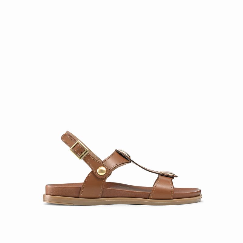 Russell & Bromley Laura Disc Footbed Sandals Womens Brown [XBN431HC]